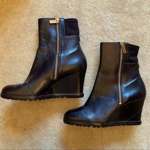Michael Kors Leather Zip Wedge Boots